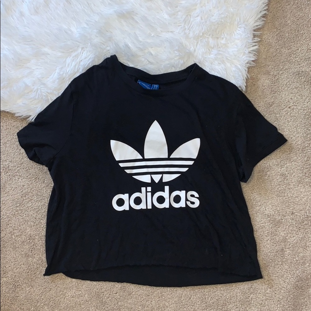 Oversized black adidas crop top